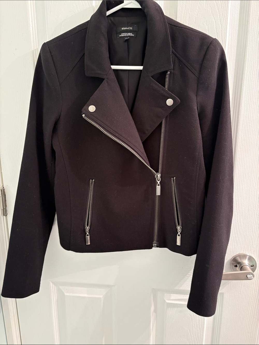 RW&CO. Black Asymmetrical Moto-Style Jacket with Silver Hardware